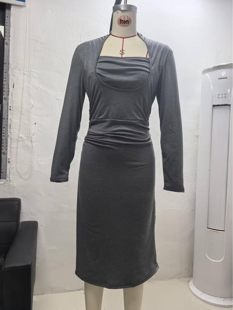 2025 Europäisches & Amerikanisches Elegantes Sexy Enganliegendes Herbst/Winter Einteiler Kleid