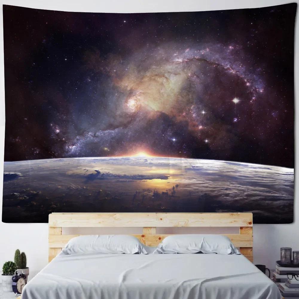 Starry Sky Universe Wall Hanging Tapestry Polyester Fabric Yoga Bed Sheet Beach Mat Living Room Bedroom Home Decoration