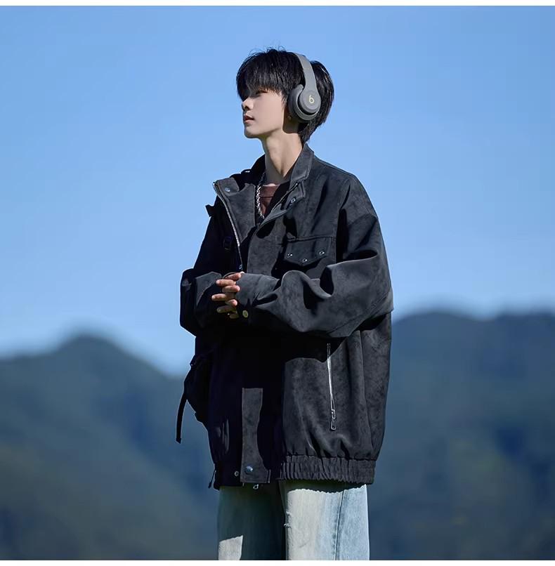 Men's Trendy Tie-Dye Leather Jacket, Autumn/Winter 2025, Lapel Motorcycle Outerwear, New Loose Workwear Style.