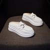 6Cm height increase real soft leather bag head half slippers women 2025 autumn new Internet celebrity thick sole without heel lazy shoes tide