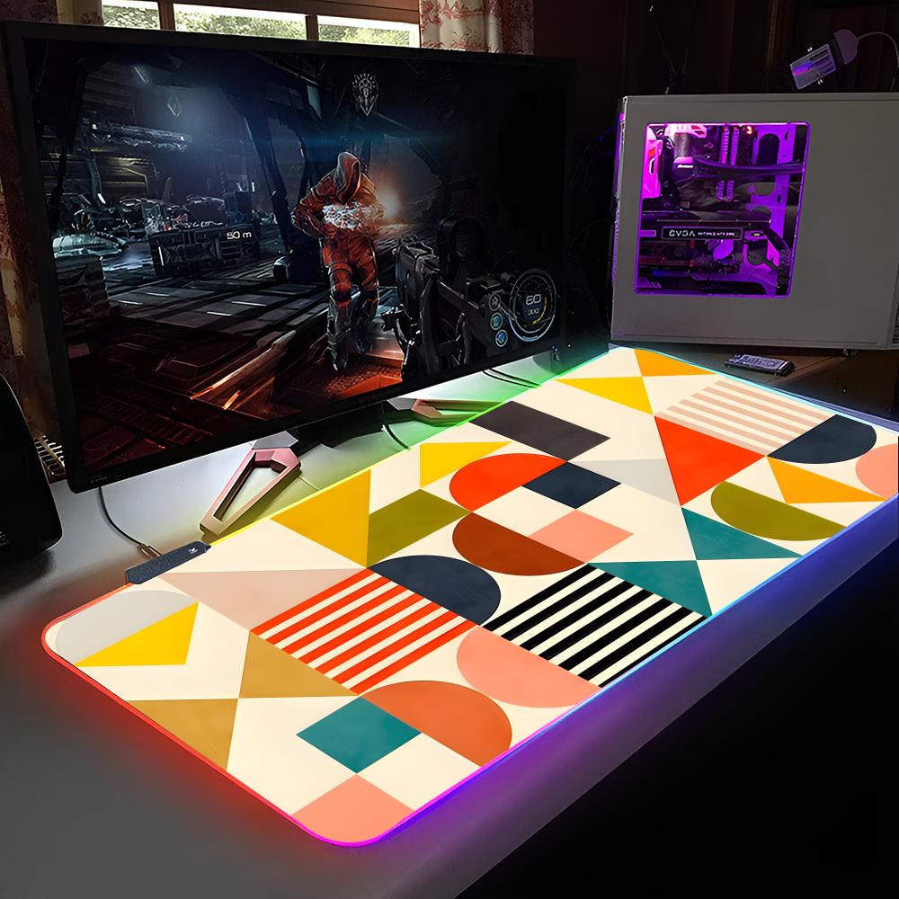 Bauhaus Geometric Mouse Pad RGB Backlit Mouse Pad Laptop Mouse Pad Laptop Gamer Computer Desk Gaming Accessories