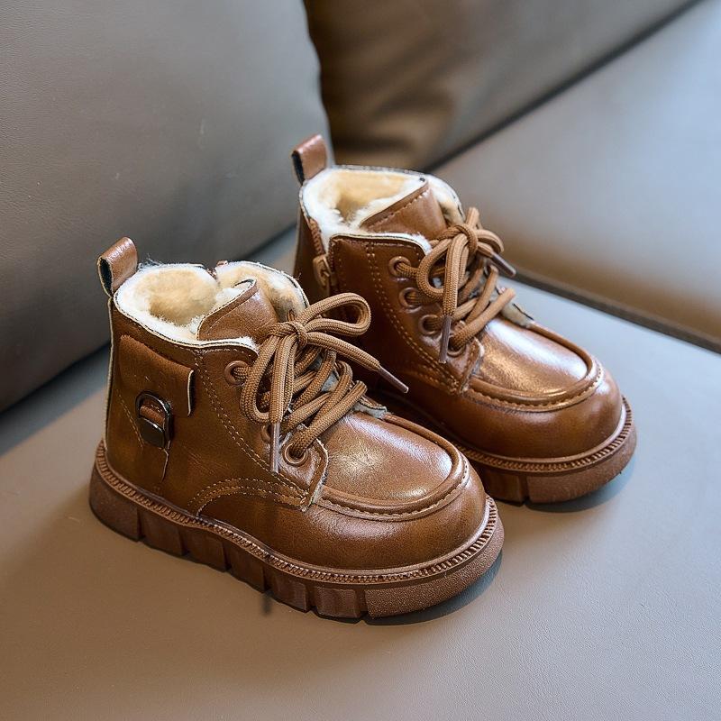 

Детские ботинки мартин для зимы 2025 года, большие хлопковые кожаные ботинки для мальчиков, флисовые теплые зимние ботинки для девочек, внешняя торговля 21-25 yards (5 pairs in one hand) коричневый