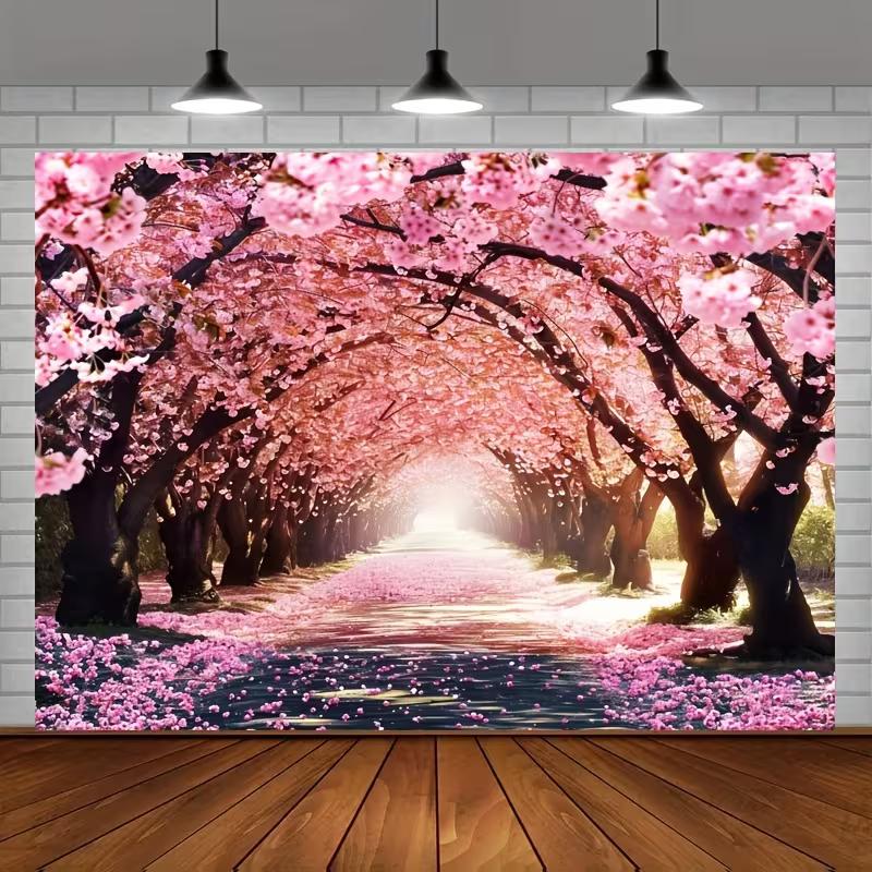 2D Tunel s třešňovými květy Fotografická kulisa Cesta sakur Pozadí