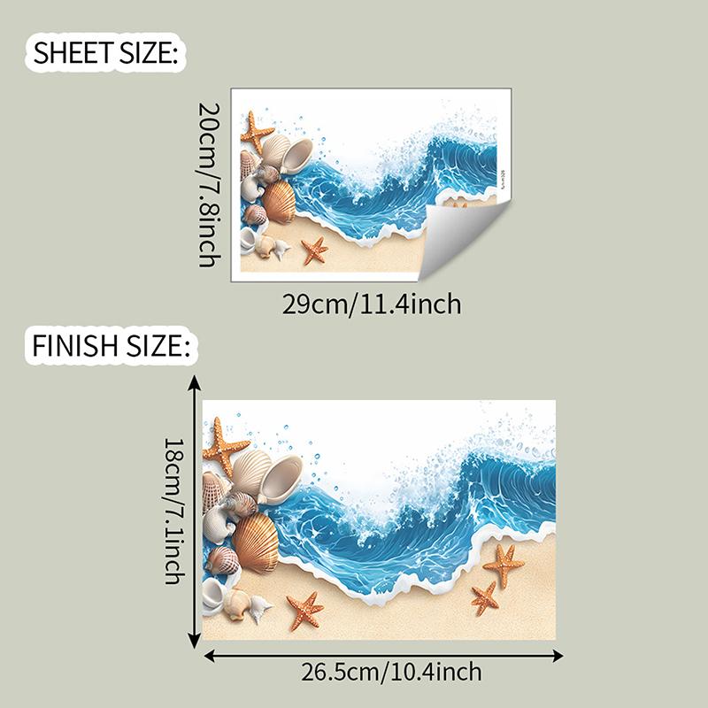 Azure Sea Beach Shell Bathroom Toilet Seat Waterproof Sticker Self-Adhesive Decorative Wall Sticker
