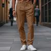 American Style Men's Casual Slim Fit Tapered Pants - Autumn/Winter Solid Color with Drawstring