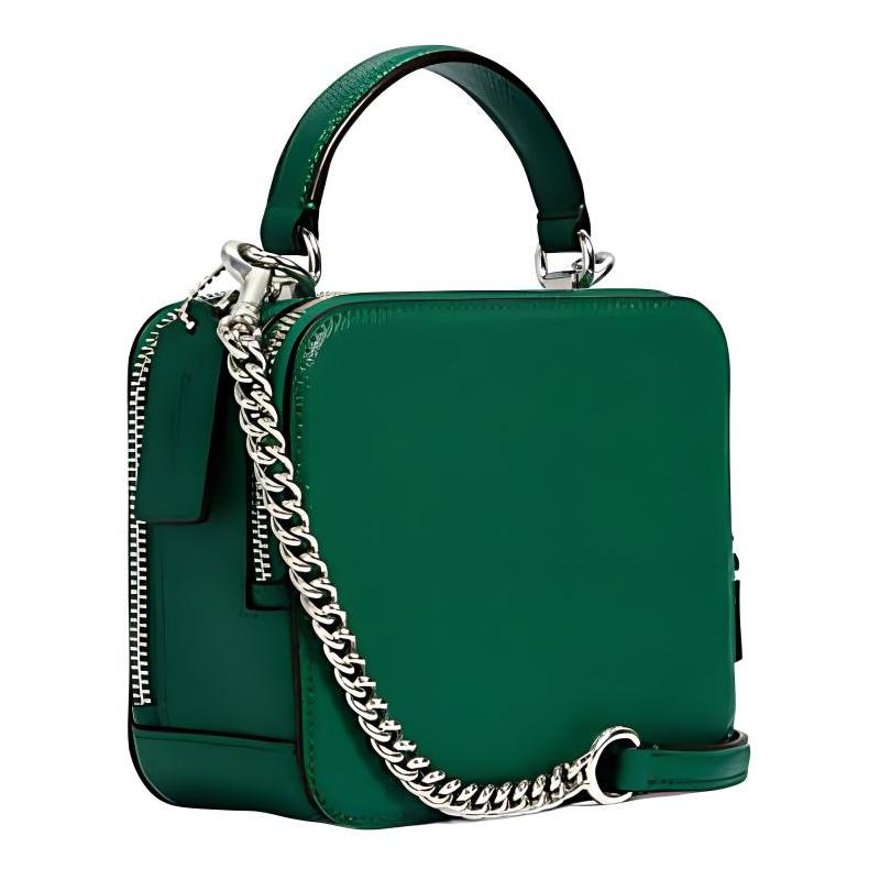 COACH BOX CROSSBODY 18 chain leather small square bag box bag hand-held shoulder crossbody bag small size women's dark green