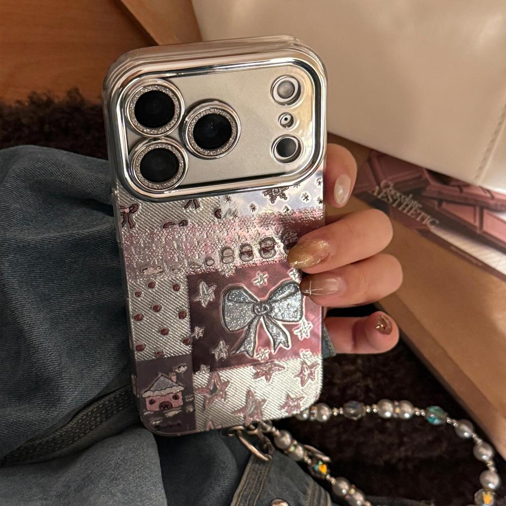 Blue Butterfly Pearl Bracelet Phone Case for iPhone 16, iPhone 17, iPhone 17 Pro Max