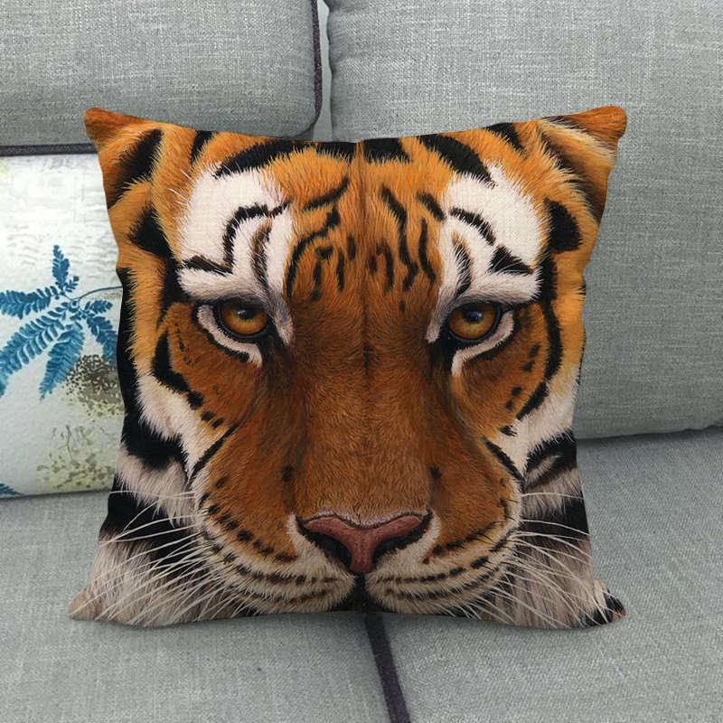 

936 Льняная наволочка с рисунком в виде головы животного 45x45 cm