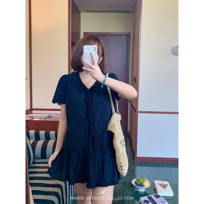 Maxi Plus Size Women's Clothing Exquisite Hollow-out Embroider Lace Suit Summer Plus Size Ladies Loose Tops Two-Piece Overskirt Suit