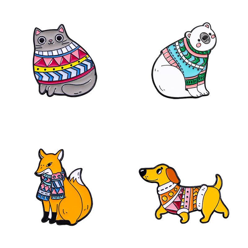 Spille Smaltate Buon Inverno Personalizzate Uccello Gatto Volpe Tartaruga Oca Spille da Bavero Spille Animali Gioielli per Maglioni Regalo per Amici