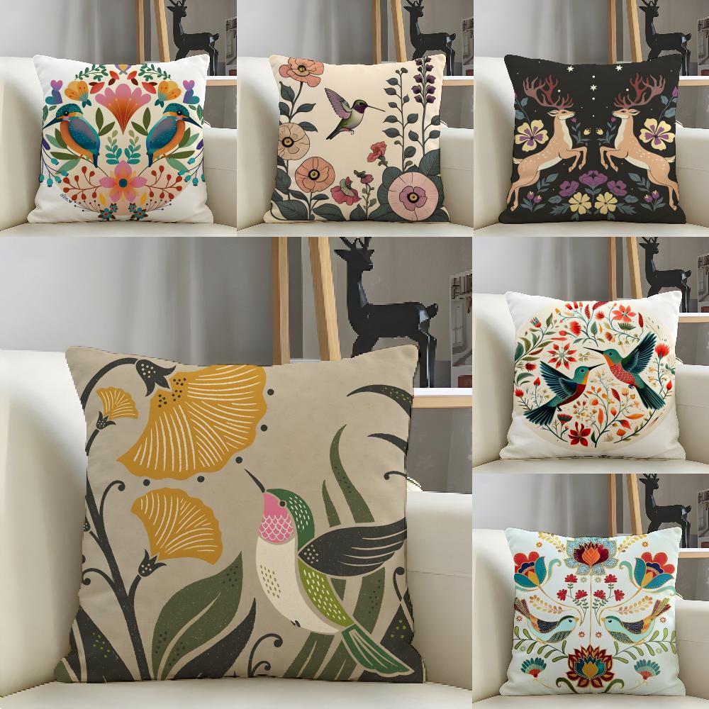 Natural Plant Bird And Flower Prints Pillow Case Linen Pillows Case Cushions Case Sofa Pillows Case Decor Home
