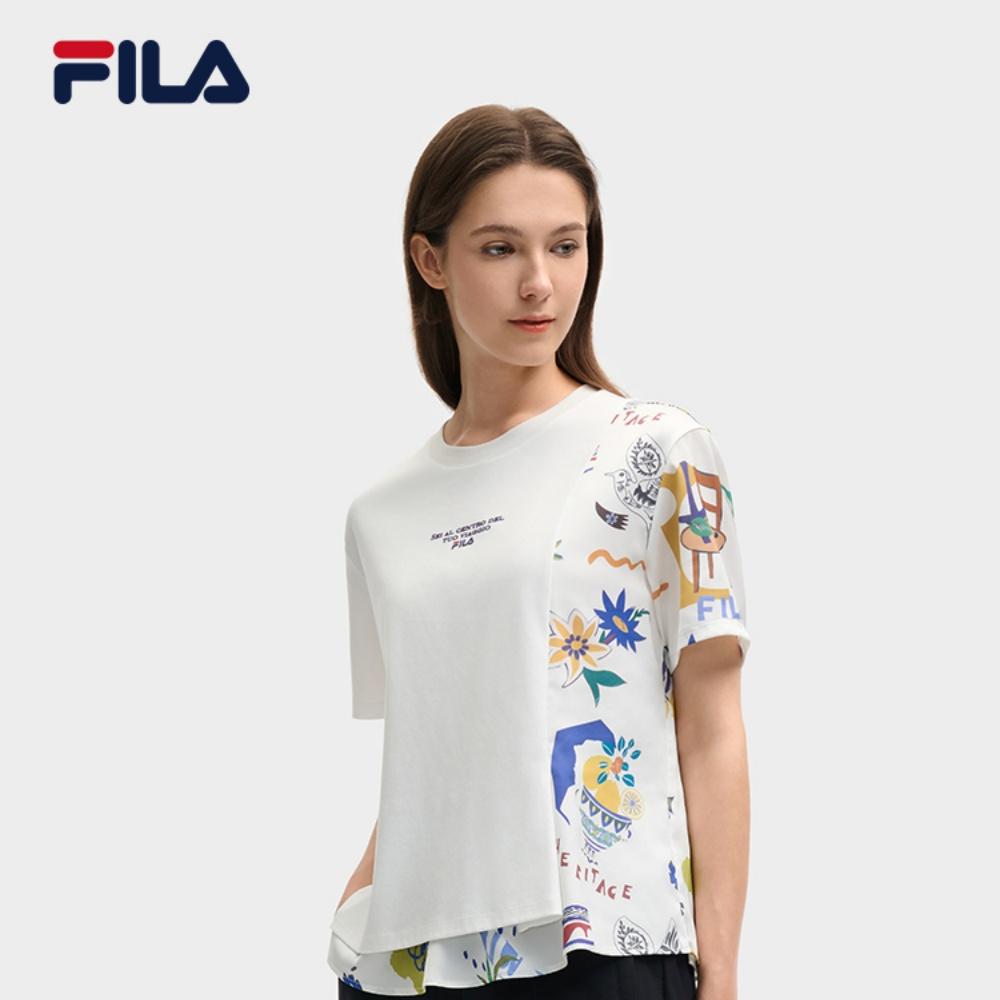Fila Heritage Series Cartoon Print Casual Short Sleeve T-Shirt Women Tops Cloud-Mushroom-White F11W528105F-WT