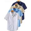 Summer Men's Short Sleeved Shirt Solid Color Stand Up Collar Oversized Tshirt Breathable Loose Youth Basic Cotton Pocket Top
