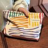 Colorful Stripes Corduroy Cosmetic Bag Portable Travel Toiletry Bag Skincare Sundries Aesthetic Makeup Storage Bag-zmt