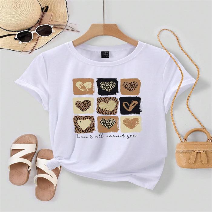 Sommar damer rundhalsad ren bomull tryckta t-shirts