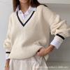 Customized European and American Fashion Versatile Color Matching Sweater Female E-commerce Hot-selling Loose V-neck Sweater