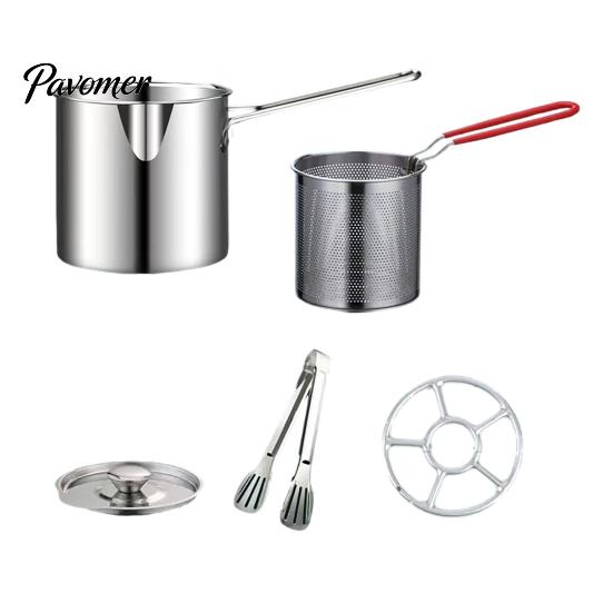 Small Deep Fryer with Basket Pot Removable Frying Basket, Durable Stainless Steel Compact Oil Filter French Fry Pan Pot, No Spill Saving for Fries And