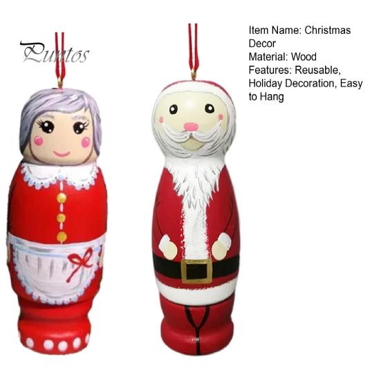 2Pcs/Set Christmas Santa Hanging Decoration Wood Crafts Reusable Holiday Decor Xmas Tree Grandpa Granny Ornament Pendant Party Supplies Gift