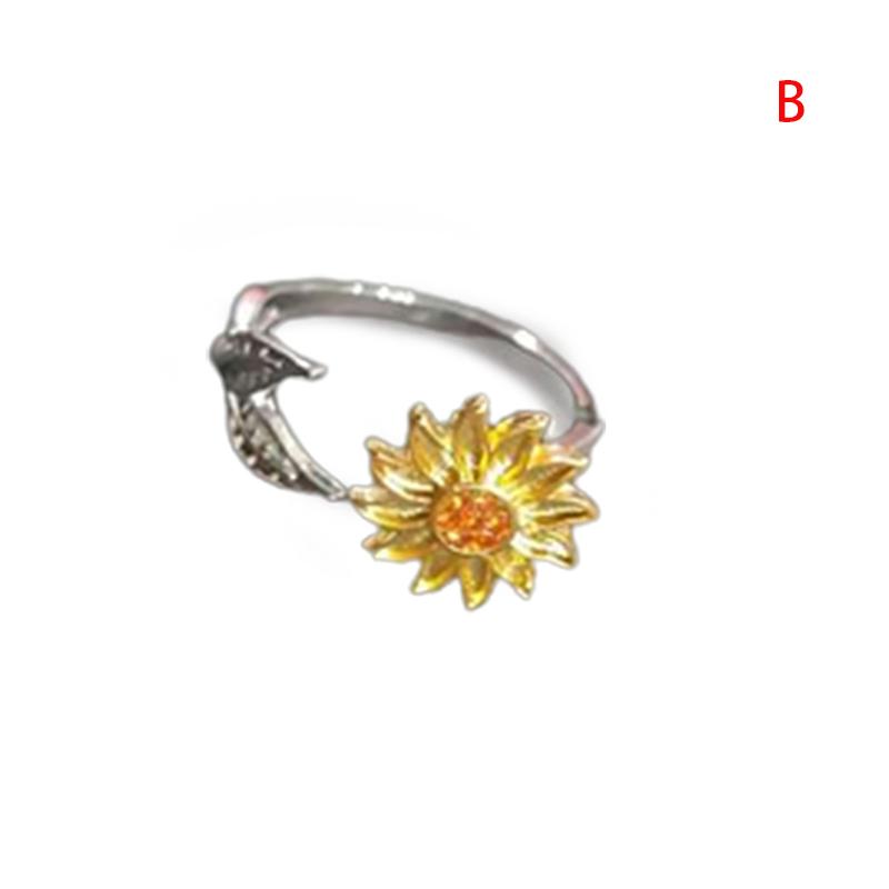 Opening Adjustable Spinning Sunflower Bee Release Stress Ring Rotatable Zircon Copper Finger Ring For Women Fashion Jewelry