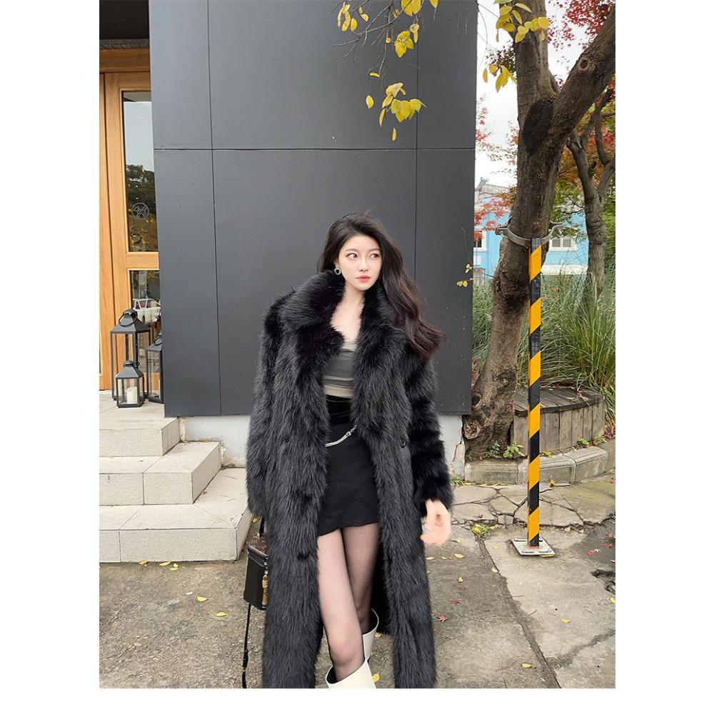 Nový vysoce kvalitní kabát z imitace liščí kožešiny, tmavá řada, středně dlouhý, silný, ekologický kabát z umělé kožešiny, bavlněný kabát pro ženy