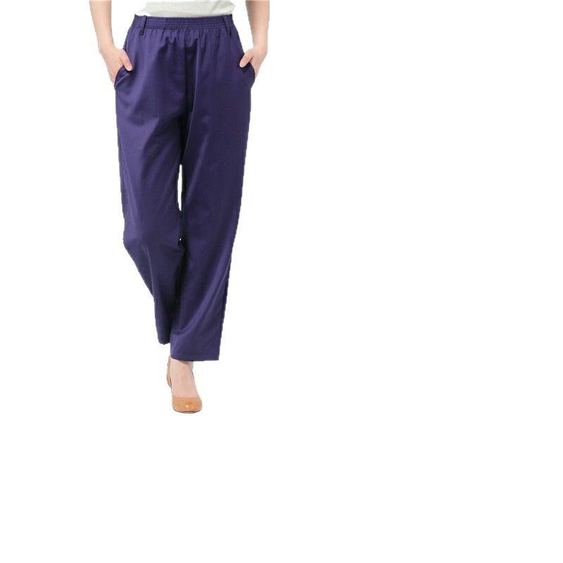 Women's High-Waist Mulberry Silk Pants: Lightweight, Elastic, Casual Nine-Point Design for Middle-Aged & Elderly