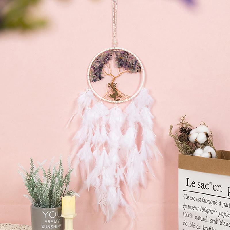 Tree of Life Dream Catcher Handmade Pink Gravel Wall Hangings Feather Craft Home Decor Wind Chimes DreamCatchers Room Decorate