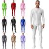 Men's Clubwear Bodysuit - See Through Full Body Jumpsuit Mock Neck Long Sleeve Footed Nightwear