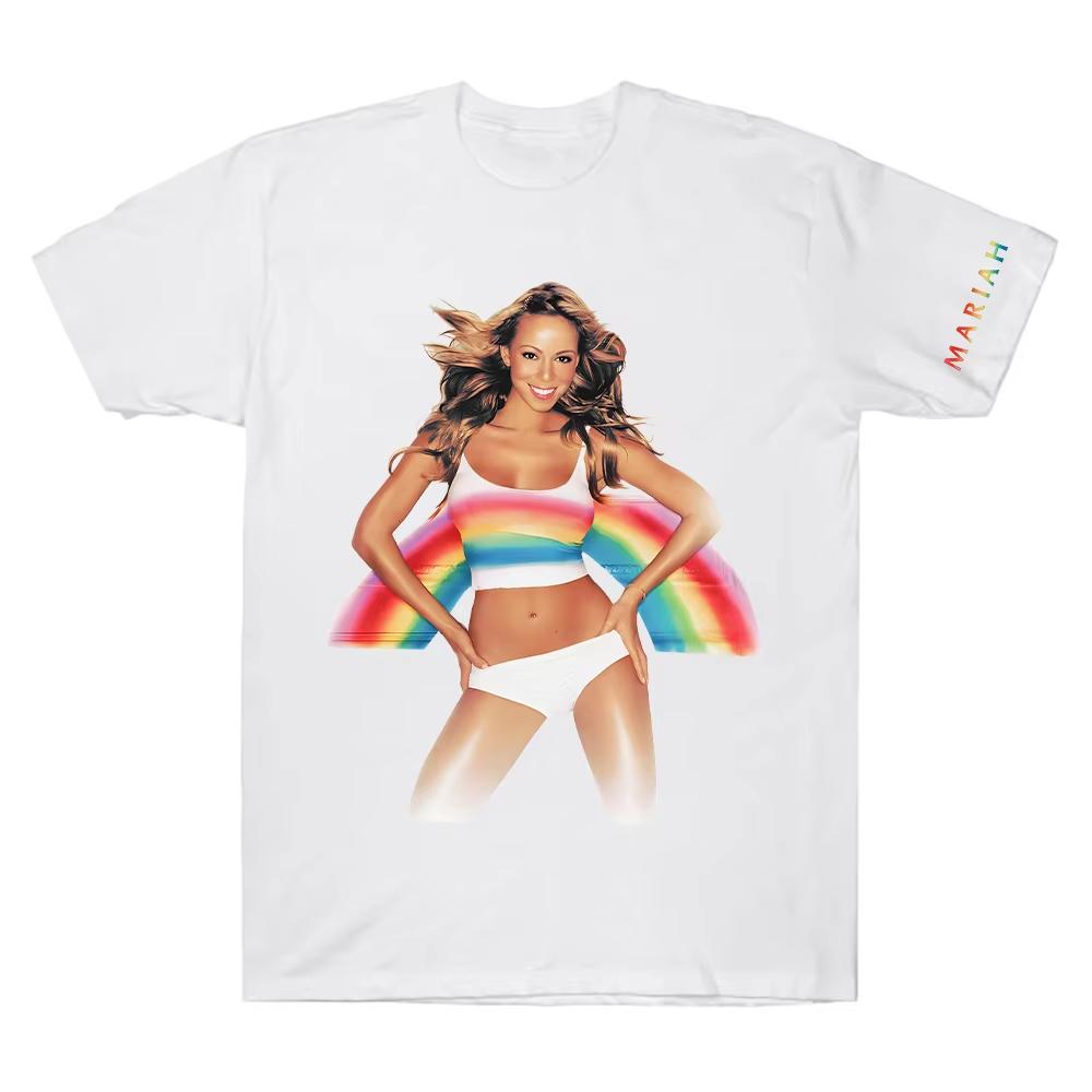 Sommer Heißer Verkauf Mariah Carey Merch Regenbogen 2026 T-Shirt Y2K Herren Damen Baumwolle Gothic Rundes T-Shirt Atmungsaktive und Bequeme Kleidung