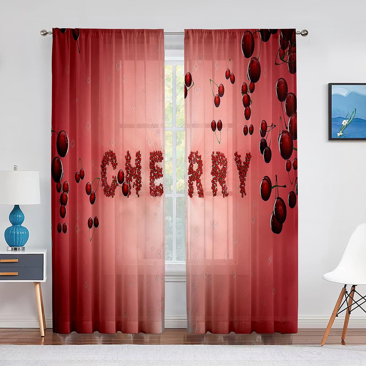 

2panels cortinas Fruit Cherry Pattern Design Pink Sheer Curtain for Living Room Home Kitchen Bedroom Window Decor Curtains (W50cmxH50cm)x2&Rod Pocket