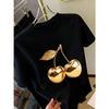 Gorąca Wyprzedaż Złoty T-shirt z Nadrukiem Wiśni Mężczyźni Kobiety Letnie Bawełniane Ubrania Codzienna Moda Okrągły Dekolt Krótki Rękaw T-shirt Streetwear