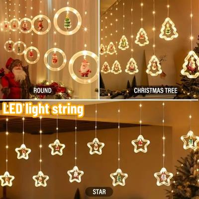 Weihnachtsring-Vorhanglicht Lederfaden Kreativer Anhänger LED-Lichterkette Feiertags-Schlafzimmer-Atmosphäre Weihnachts-Vorhanglicht