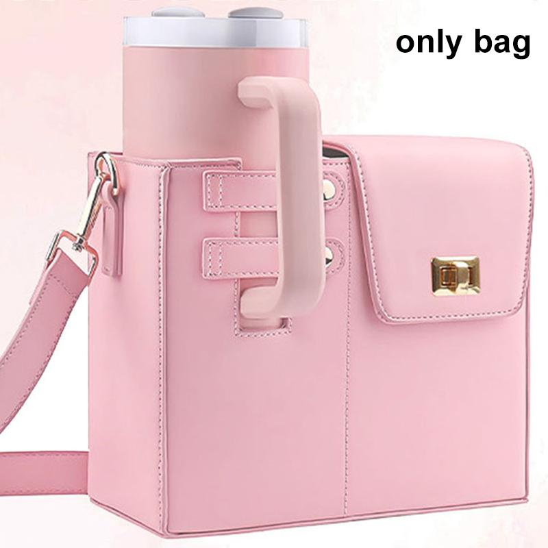 Women Water Bottle Carrier Portable Bag Phone Pocket Case Pu Leather Pouch Cups Handbag With Adjustable Shoulder Strap