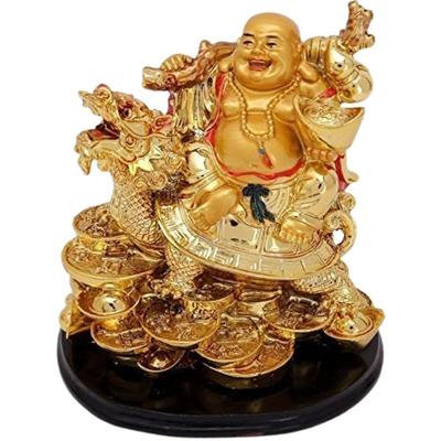 New Laughing Buddha On Dragon; 10x 13x 8 Cm; Gold; 1 Showpiece; Buddha; Dragon, Buddha,Dragon