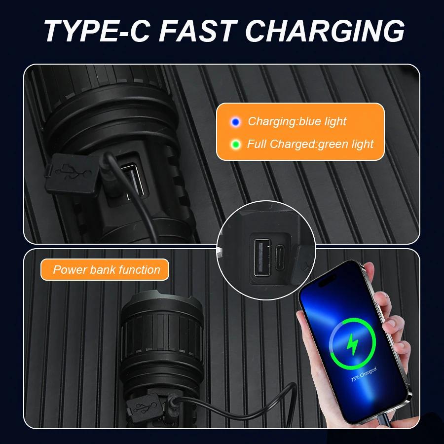 10000LM Ultra Bright Dual Light Source Flashlight Rechargeable Waterproof Emergency Lighting Spotlight Outdoor Camping Torch