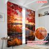 2pcs  2D Plane Printing Curtains Digital Printed Autumn Sunset & Maple Leaf Durable 100% Polyester Fabric (without Rod) Versatile