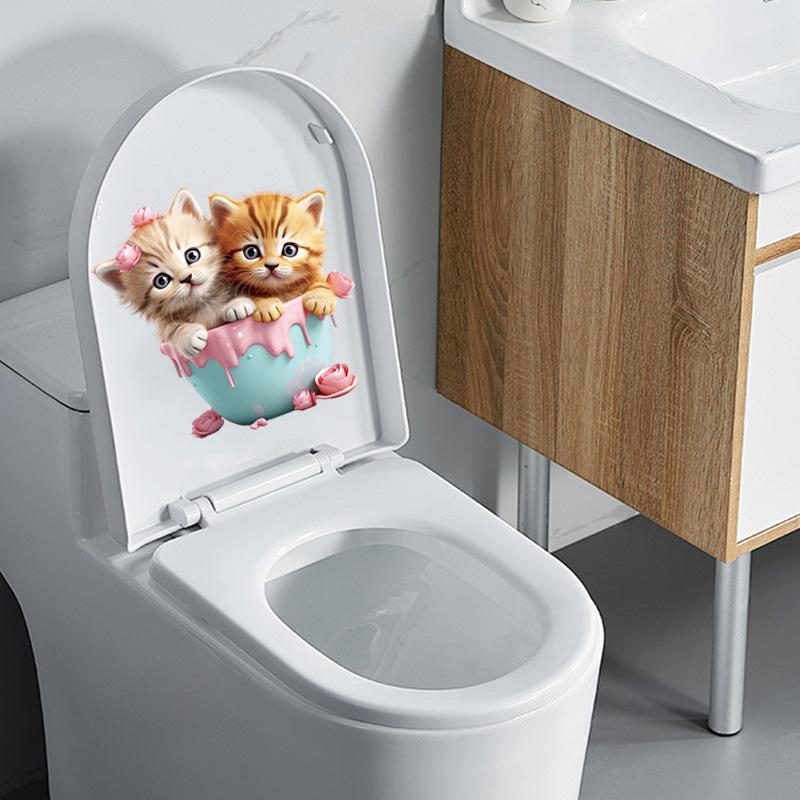 Autocolante Drăguțe Pisică Ceașcă de Ceai Impermeabile Decorațiuni pentru Baie Capac WC pentru Camera Copiilor Vinil Removabil Artă de Perete