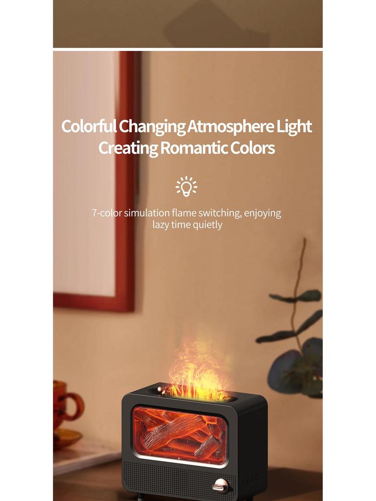 Bluetooth Flame Aroma Diffuser Humidifier - Colorful Spray, Large Desktop Fireplace Design