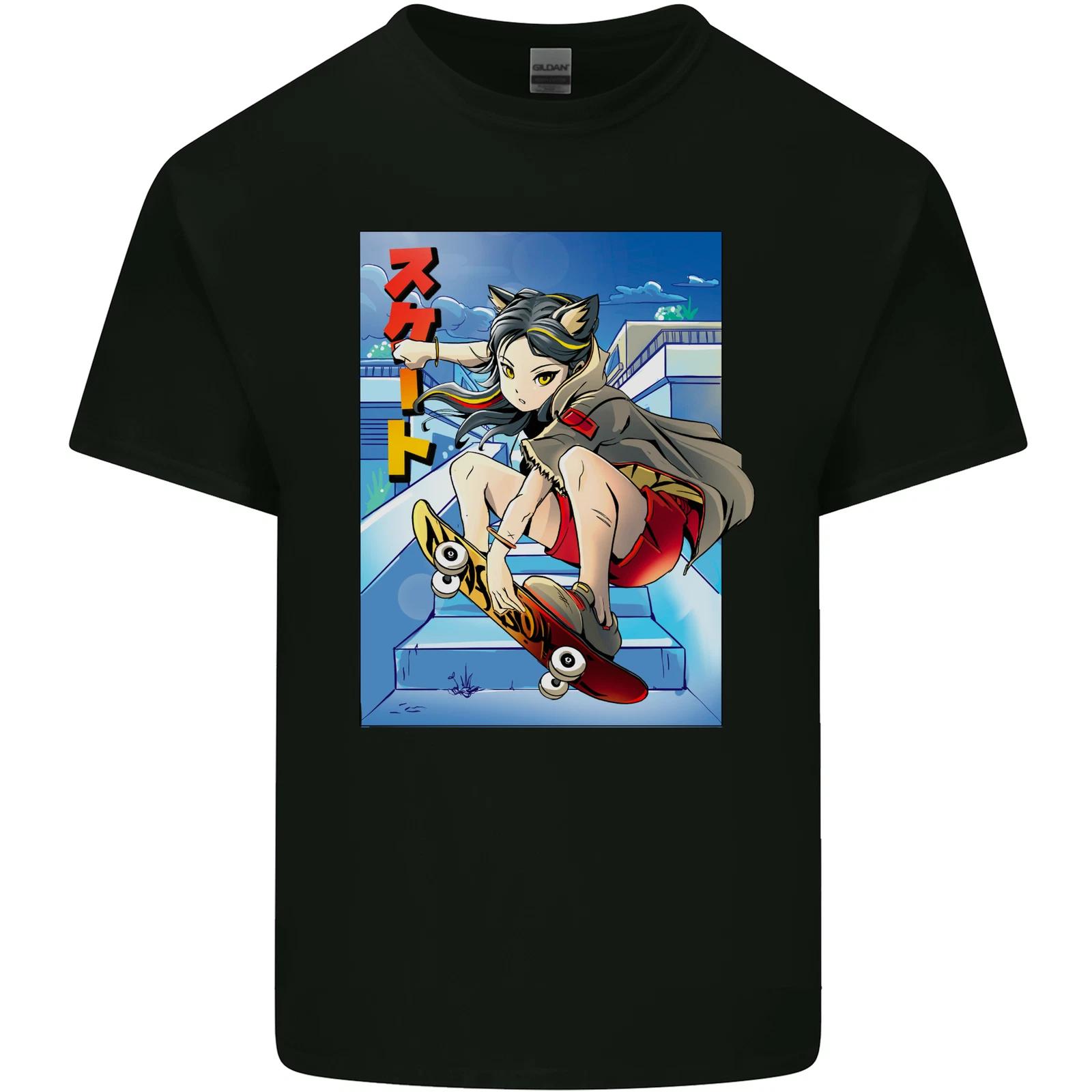 Anime Skater Girl Skateboard Skateboarding Kids T-Shirt Childrens L