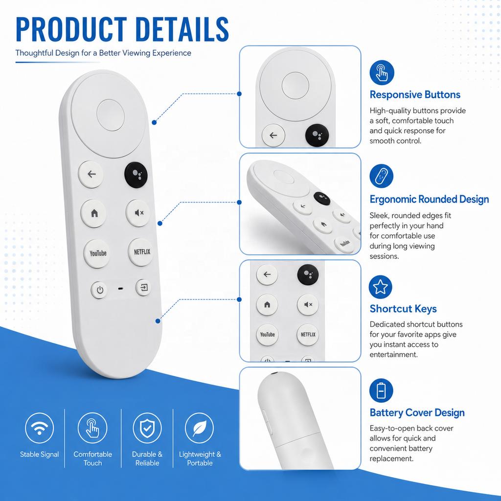 GOOGLE TV Remote Control with 8-12m Range 4 Buttons