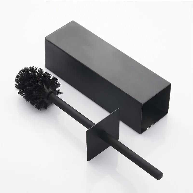 Bathroom Toilet Brush Holder Set Stainless Steel Black Square Cleaning Tools Vertical Toilet Brush Bathroom Cleaning Accessories