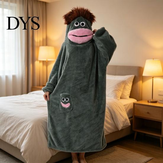 Morbida Calda Tuta da Casa, Coperta Indossabile con Cappuccio Creatura dalla Grande Bocca, Felpa Larga in Pile con Cappuccio Peluche per Donna Uomo, Mantello Cosplay Invernale con Bottoni
