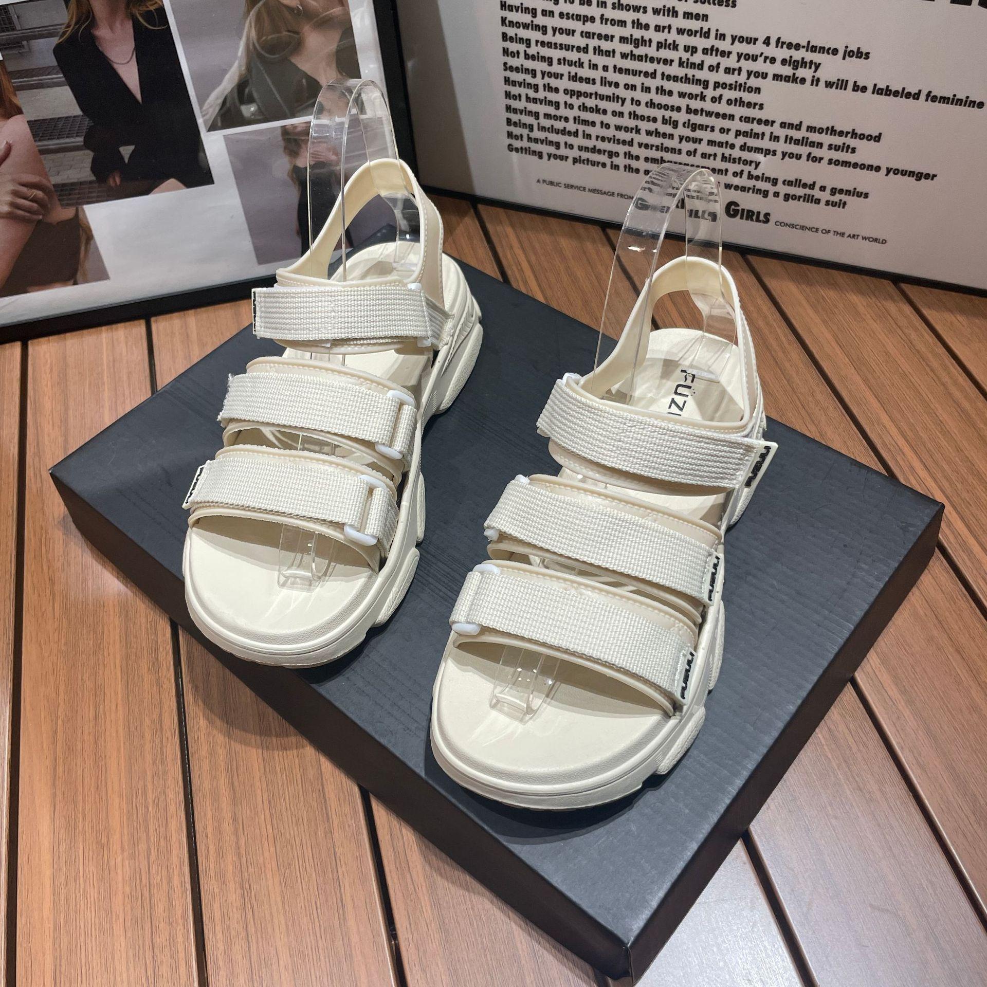 

Жіночі літні сандалі на липучках, нова модна повсякденна платформа з одним ремінцем, зручні сандалі на плоскій підошві, спортивні сандалі 38