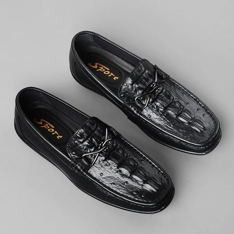 Mode 2024Herren Formelle Business Slipper Klassische Luxus Echtleder Krokodilmuster Laufschuhe Männliche Freizeit Hochzeitsparty Slipper