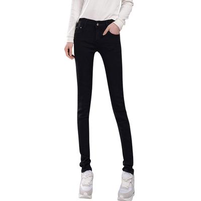 Teddy Skinny Long Street Pants 387 Size L Women's High-Waisted Jeans, Length, Thin, Stretch, Style, (Black, (28))