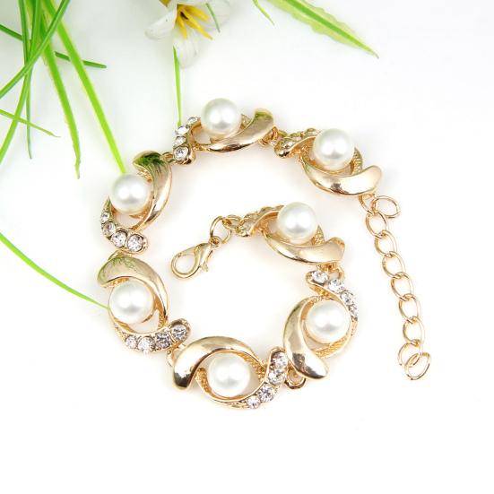 Yousheng Women Bracelet Electroplating Rhinestone Fine Workmanship Luxurious Bright Luster Decoration Temperament Adjustable Imitation Pearls Bracelet