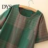 Short Sleeve Top Set 2 Pcs/Set Women T-shirt Pants Plus Size Homewear Outfit Color Matching Plaid Print Casual Two-piece Round Neck Wide Leg