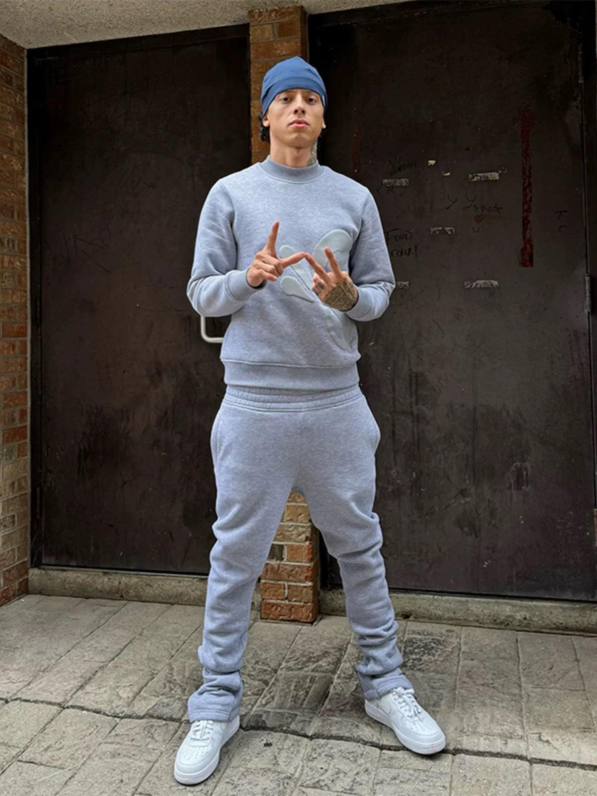 Synaworld Sweat à Capuche Rond à Manches Longues et Ensemble de Sport Ample Hip Hop Streetwear pour Homme cm black