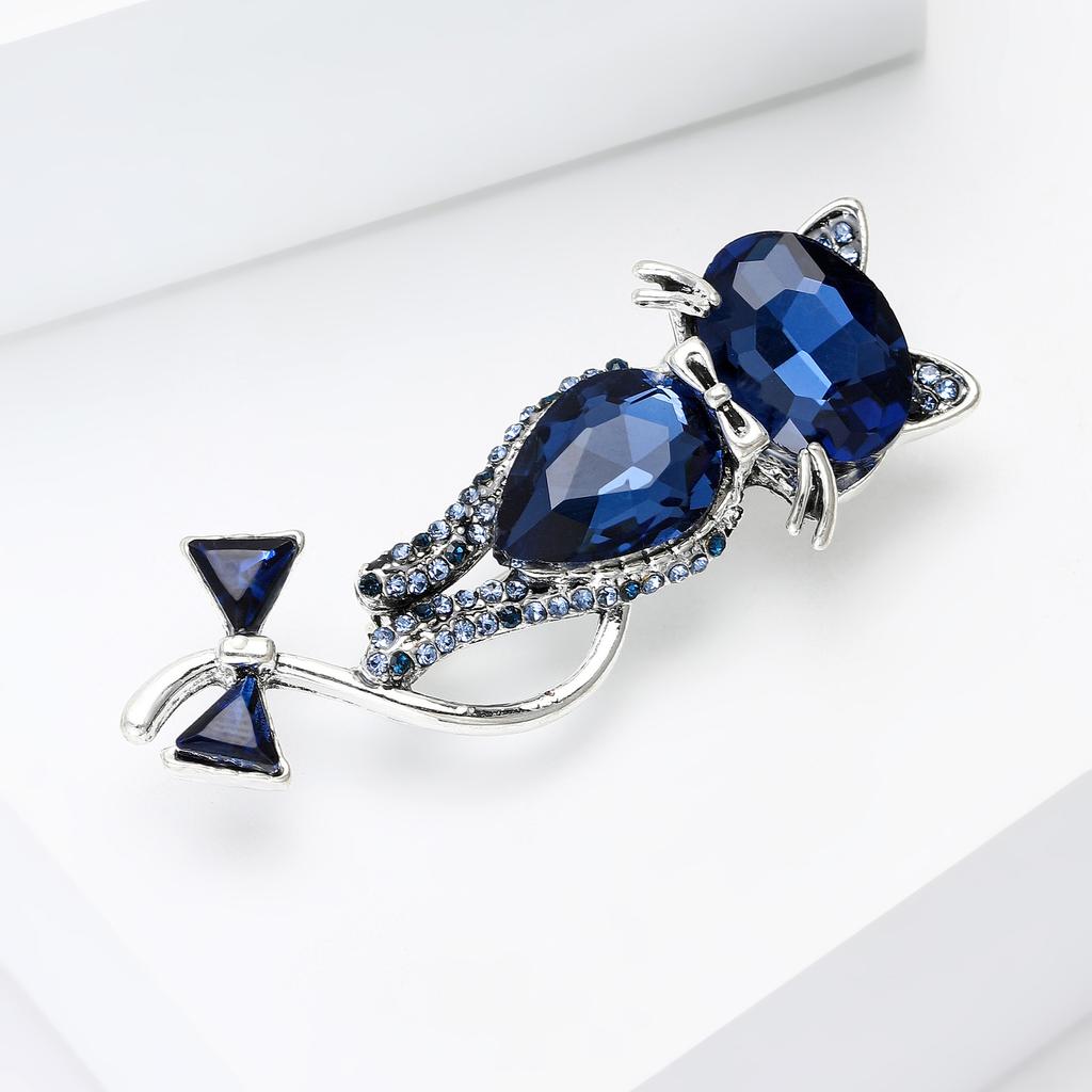 Glass Cat Brooch for Women Rhinestone Animal Kitten Lapel Pins Party Accessories