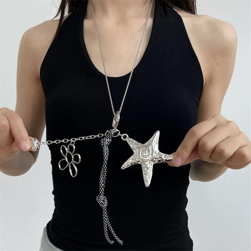 Starfish Beaded Pendant Double Layer Necklace Long Sweet Edgy Stacking Accessory Women's Versatile Gift Daily Accessory