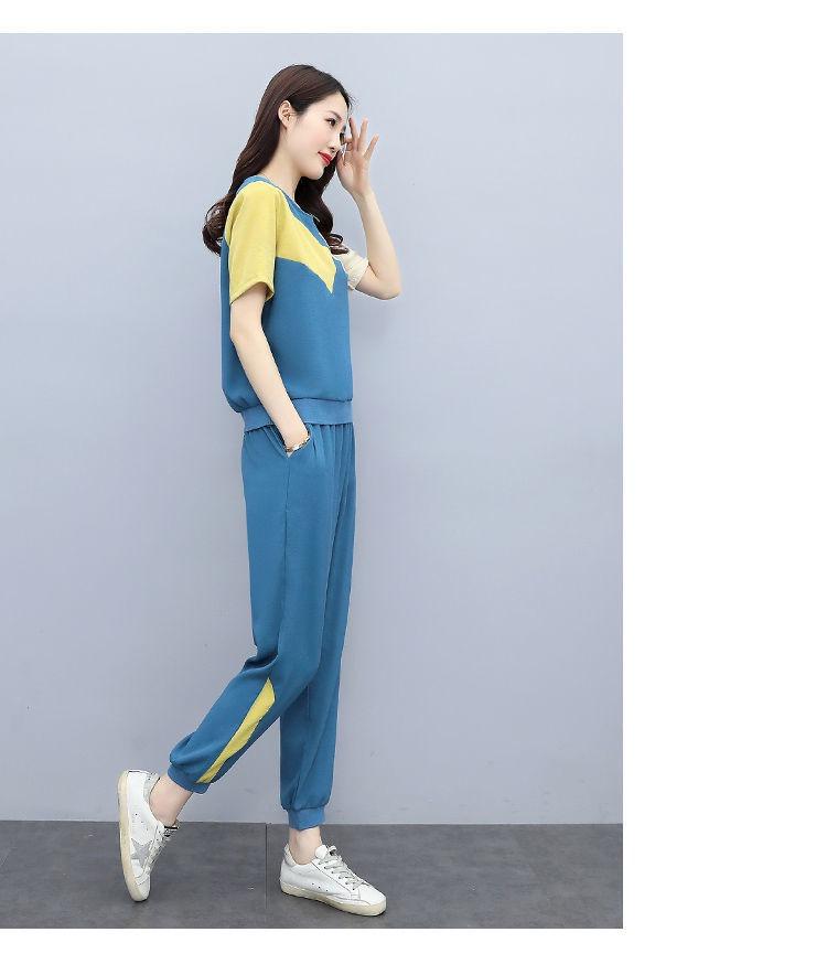 Plus Size Color Block Two-Piece Sportswear Set: Short Sleeve T-shirt & Jogger Pants